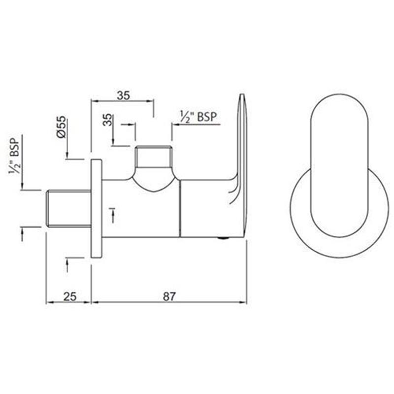 Lyric Angle Valve with Wall Flange Specification Diagram