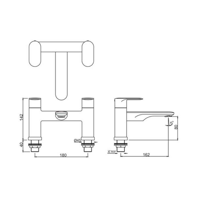 Lyric 2 Hole H Type Bath Filler Specification Diagram