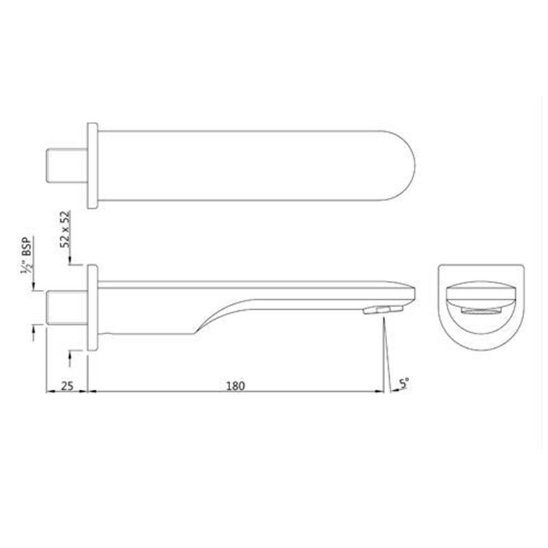 Lyric Ornamix Prime Bath Spout with Wall Flange Specification Diagram