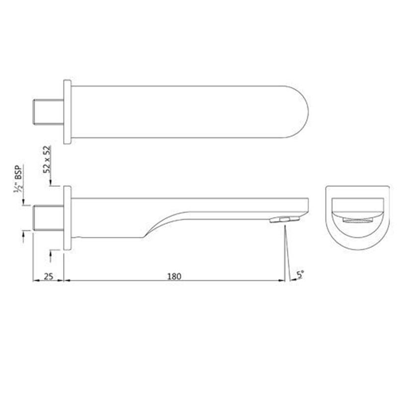 Ornamix Prime Bath Tub Spout Specification Diagram