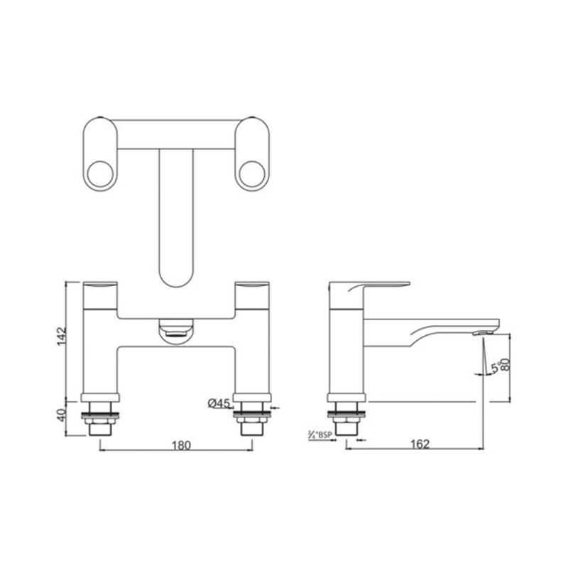 Opnamix Prime 2 Hole H Type Bath Filler Specification Diagram