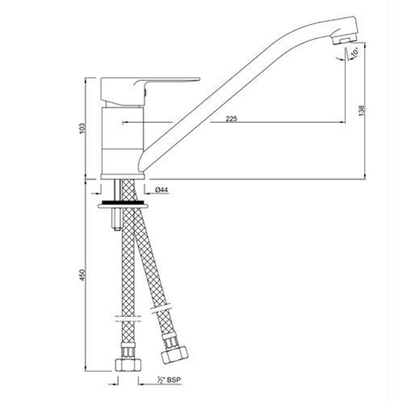 Opnamix Prime Single Lever Sink Mixer with Swivel Spout Specification Diagram