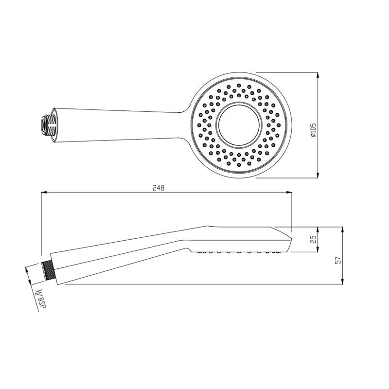 Opnamix Prime Air Hand Shower Handset Specification Diagram