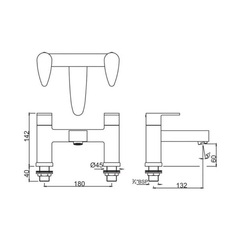 Vignette Prime 2 Hole H Type Bath Filler Specification Drawing