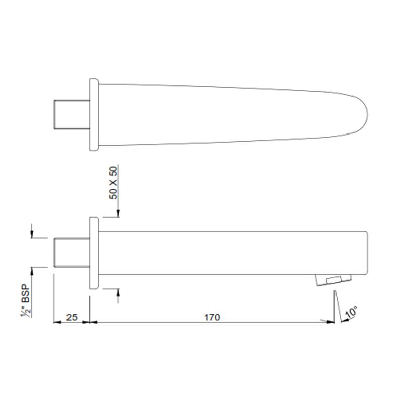 Vignette Prime Bath Spout with Wall Flange Specification Drawing