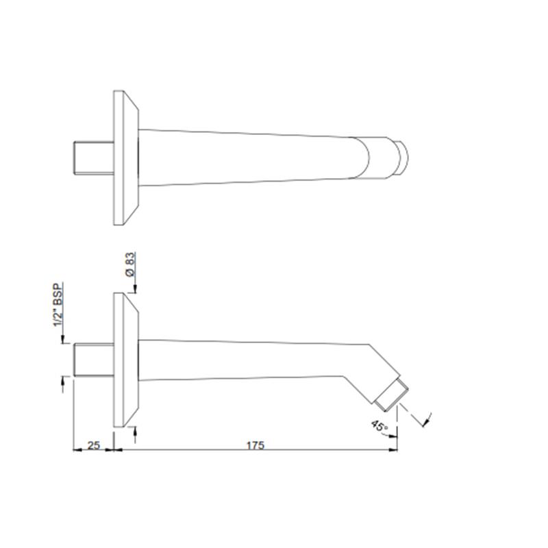 Casted Flat Shape Shower Arm, 190mm Long Specification Diagram