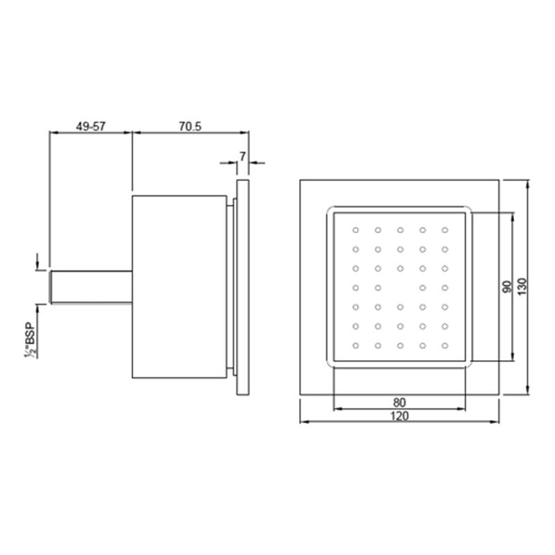 Tilting Recatangular Bodytile, HP 1.0 Specification Diagram