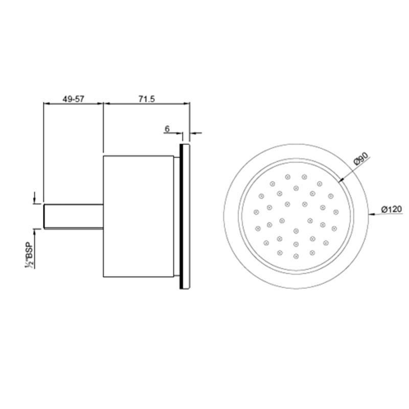 Tilting Round Bodytile, HP 1.0 Specification Diagram