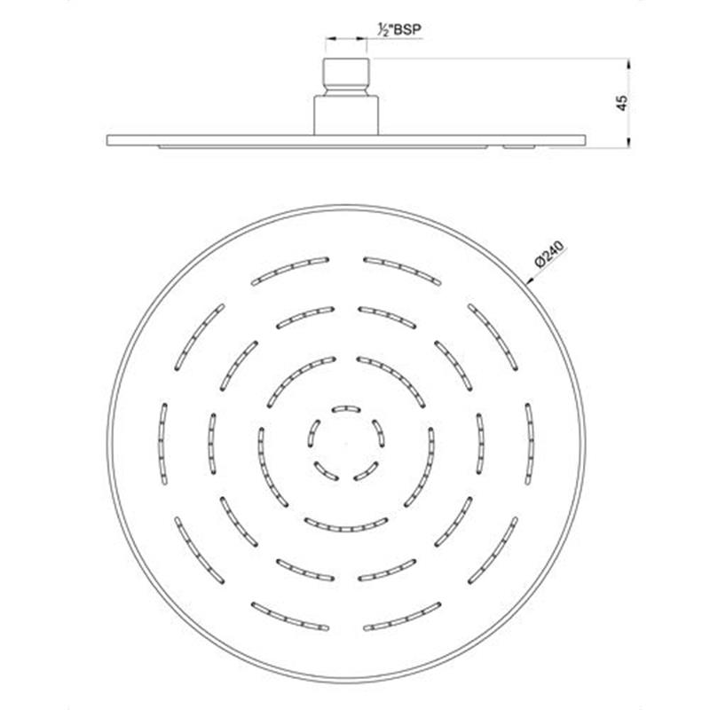 Single Function 240mm dia Round Shape Maze Overhead Shower, Stainless Steel, MP 0.5 Specification Diagram