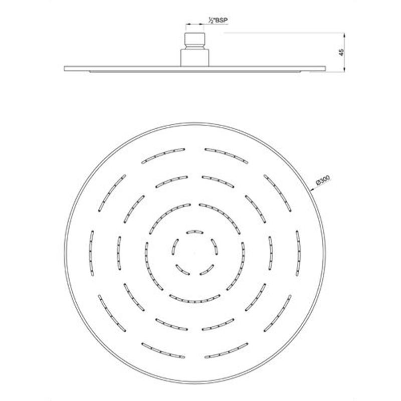 Single Function 300mm dia Round Shape Maze Overhead Shower, Stainless Steel, MP 0.5 Specification Diagram