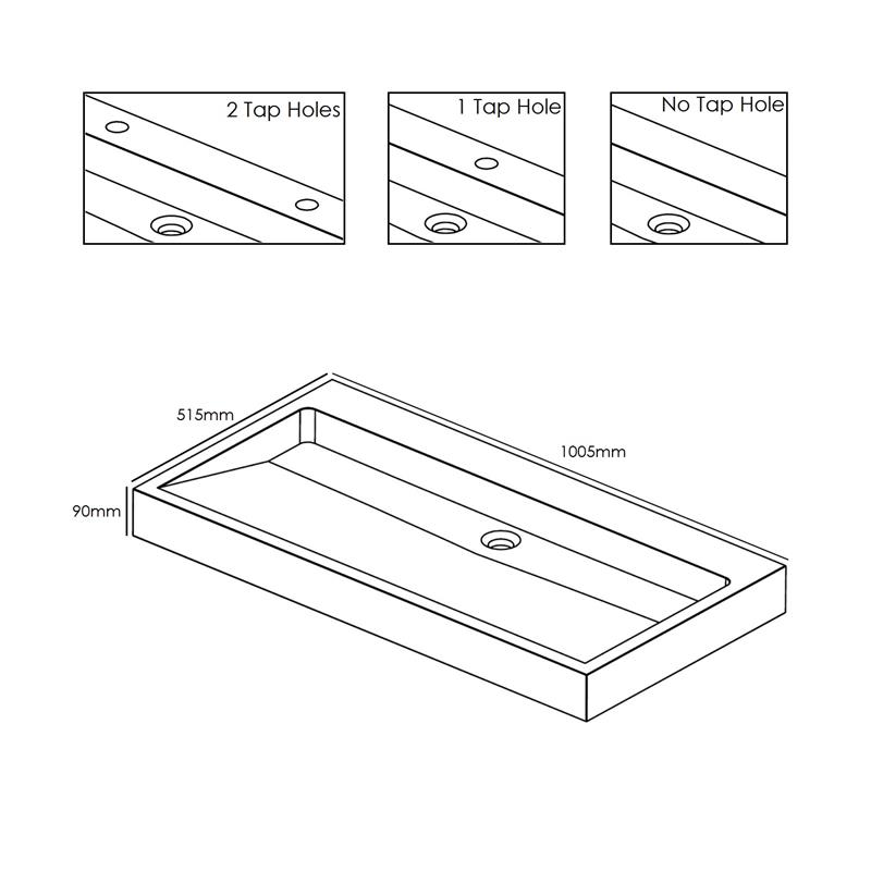 Line drawing of Forzalaqua Palermo 100 Natural Stone Basin Cloudy Marble