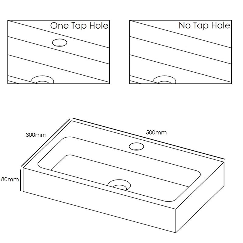 Forzalaqua Taranto Natural Wall Hung Basin Travertine Specification Diagram