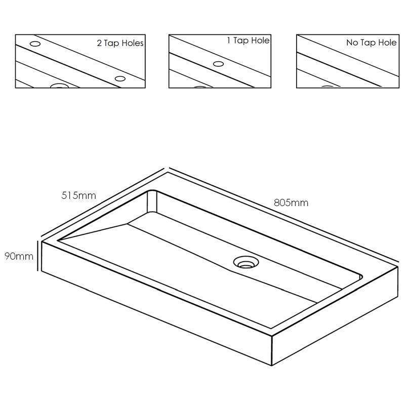 Forzalaqua Palermo 80 Natural Stone Basin Cloudy Marble Specification Diagram