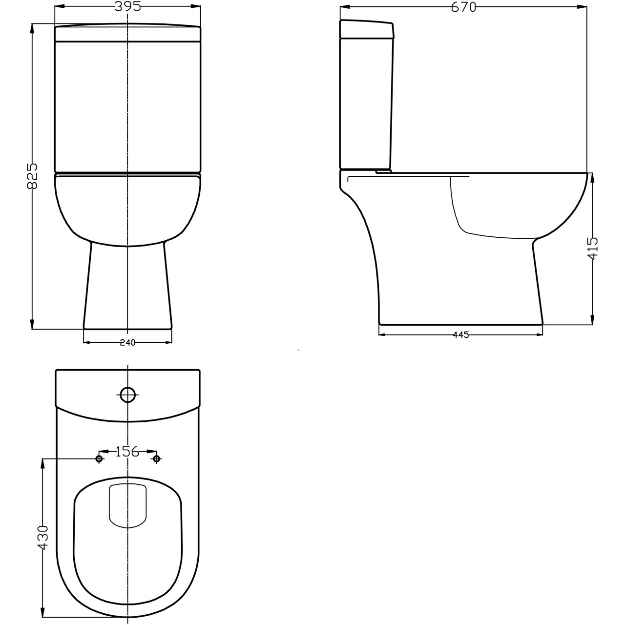 Lawton Close Coupled Toilet, Cistern And Soft Close Seat Specification Diagram