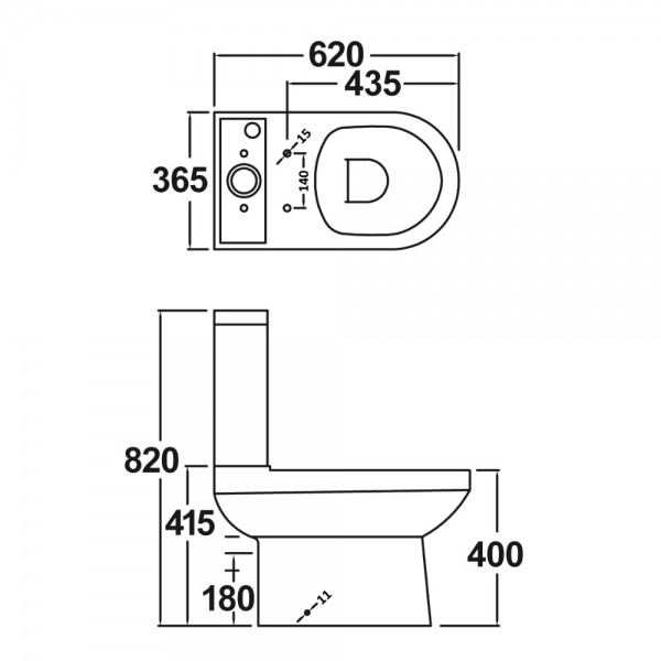 Harmony Semi Flush To Wall Toilet And D Shape Soft Close Seat Specification Diagram