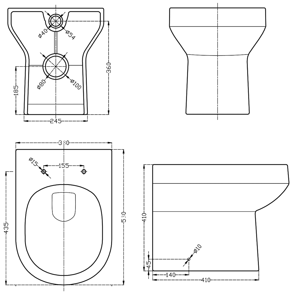 Harmony Back to Wall Toilet and Soft Close Seat Specification Diagram