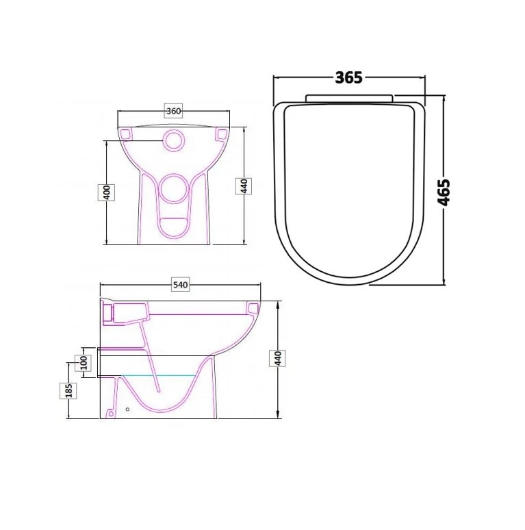 Ivo Comfort Back to Wall Toilet and Soft Close Seat Specification Diagram