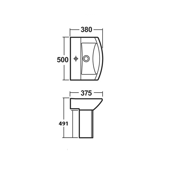 Asselby 500 Ceramic Bathroom Basin and Semi Pedestal Specification Diagram