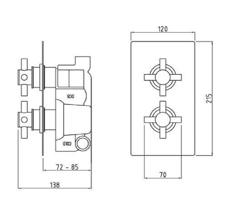 Chrome Tec Xhead Thermo Twin Valve with Diverter Specification Diagram