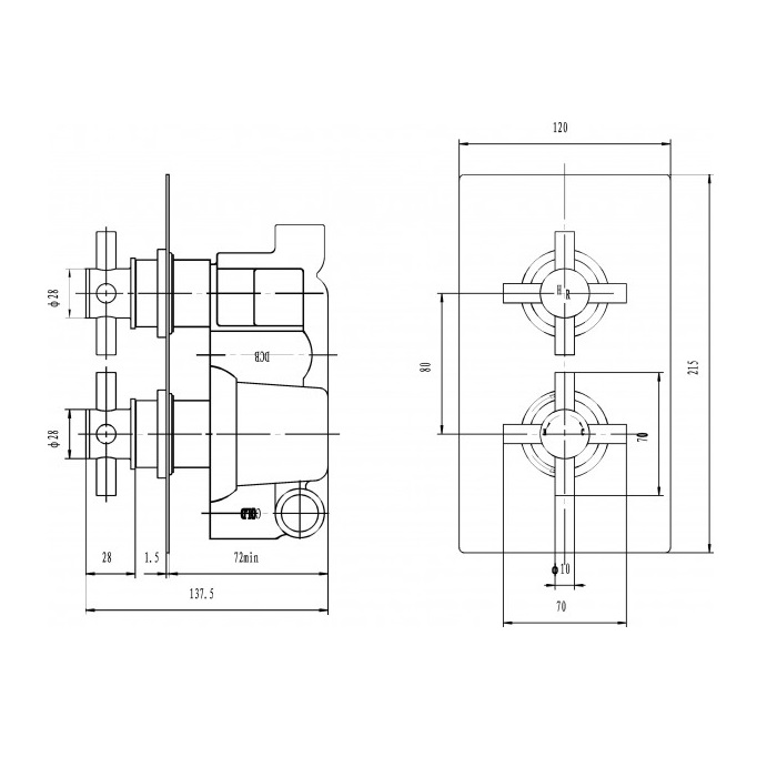 Chrome Tec Xhead Thermo Twin Valve Specification Diagram