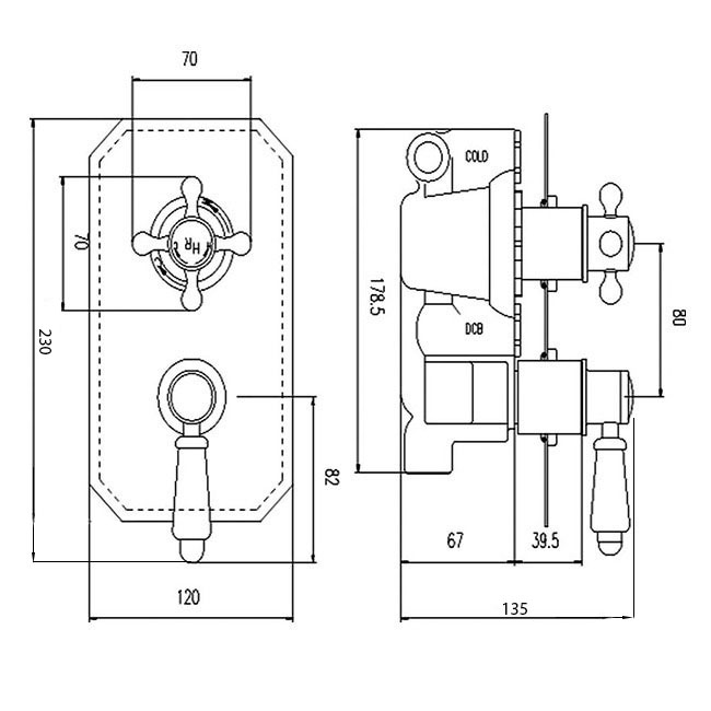 Chrome Topaz Thermo Twin Concealed Valve Specification Diagram