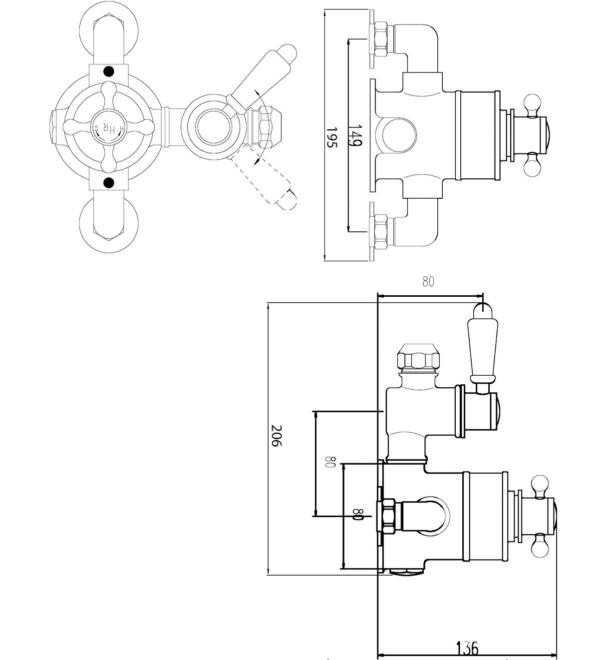 Chrome Topaz Thermo Twin Exposed Valve Specification Diagram