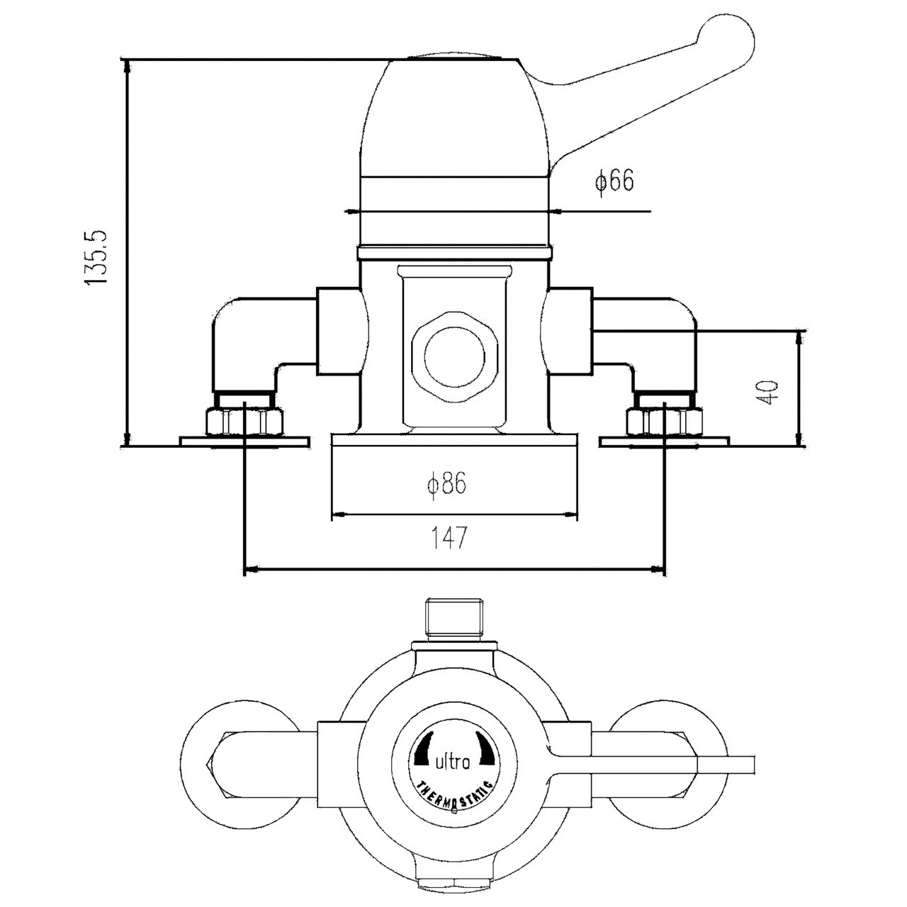 Exposed Sequential Thermostatic Valve with Lever Handle Specification Diagram