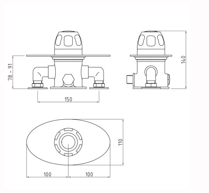 Chrome Concealed Sequential Thermostatic Shower Valve Specification Diagram