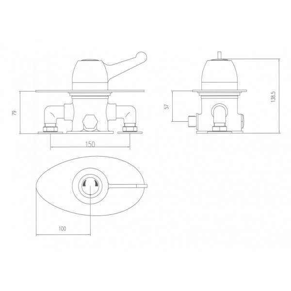 Concealed Chrome Sequential Thermostatic Shower Valve with Lever Handle Specification Diagram