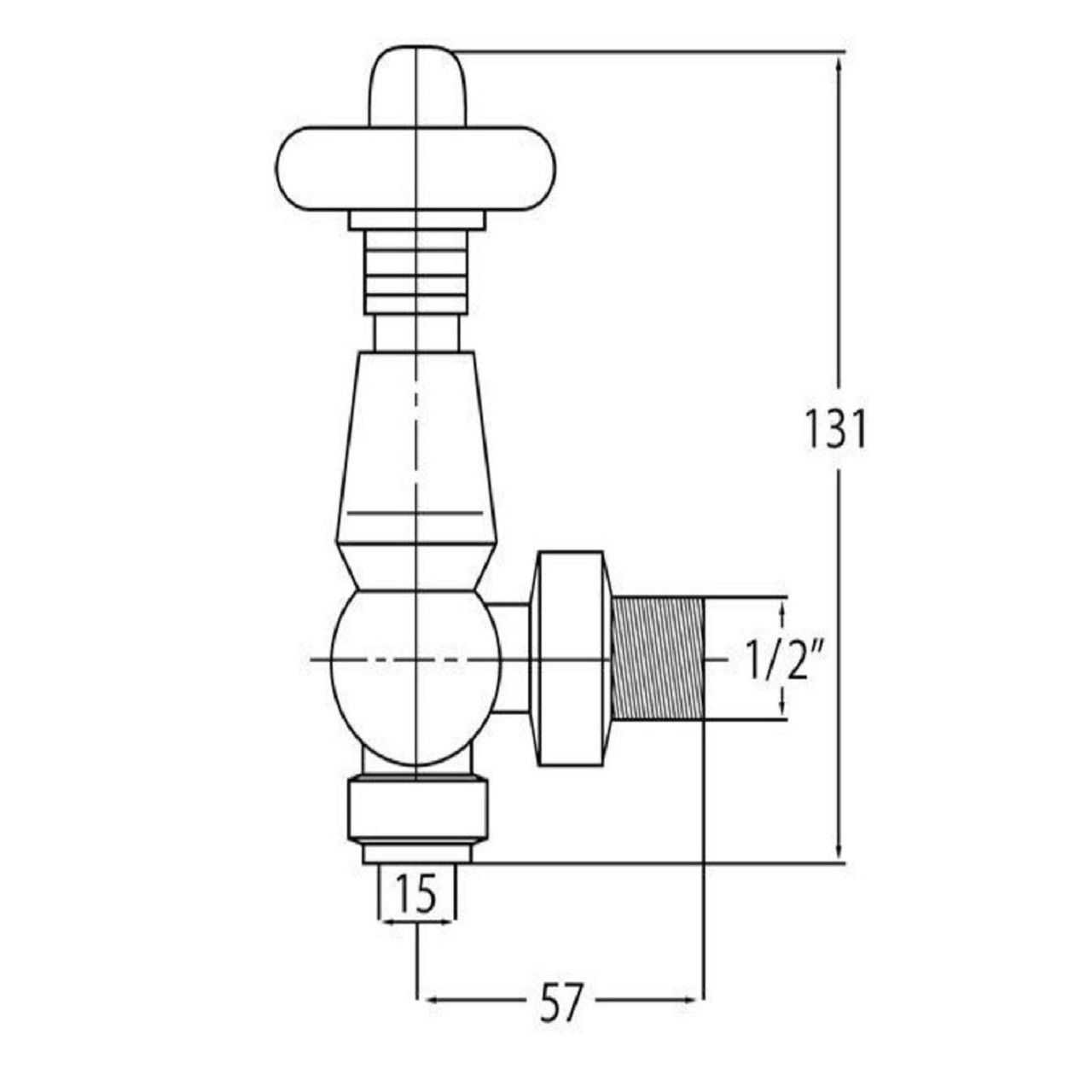 Chrome Chelsea Angled Thermostatic Radiator Valves & Lock Shield Specification Diagram