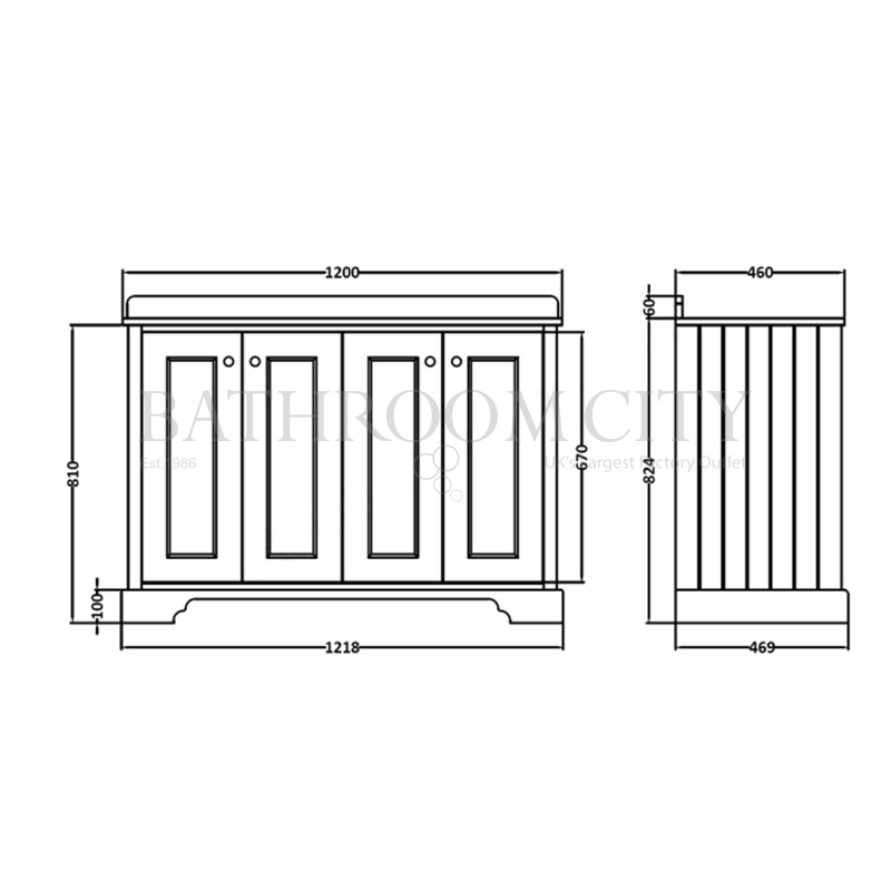 Plummett Grey 1200MM 4 Door Basin CabinetT Specification Diagram