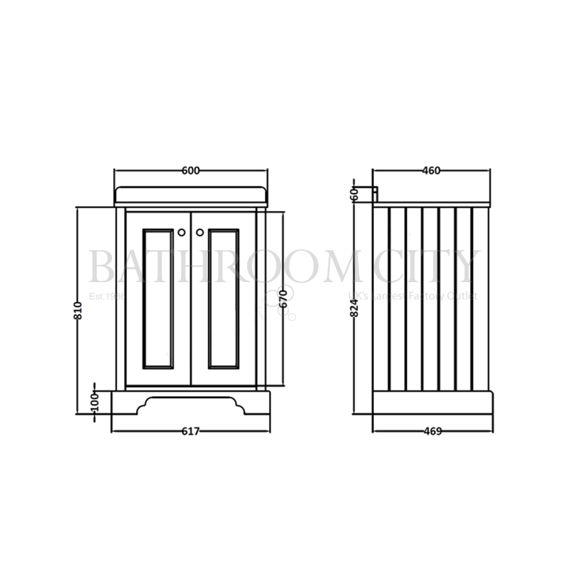 Plummett Grey 600MM 2 Door Basin Cabinet Specification Diagram