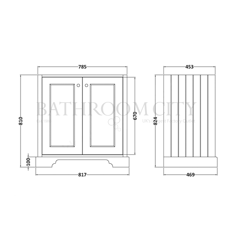 Plummett Grey 800MM 2 Door Basin Cabinet Specification Diagram