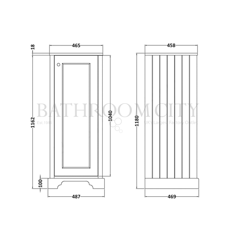 Plummett Grey 465MM Tall Boy Cabinet Specification Diagram