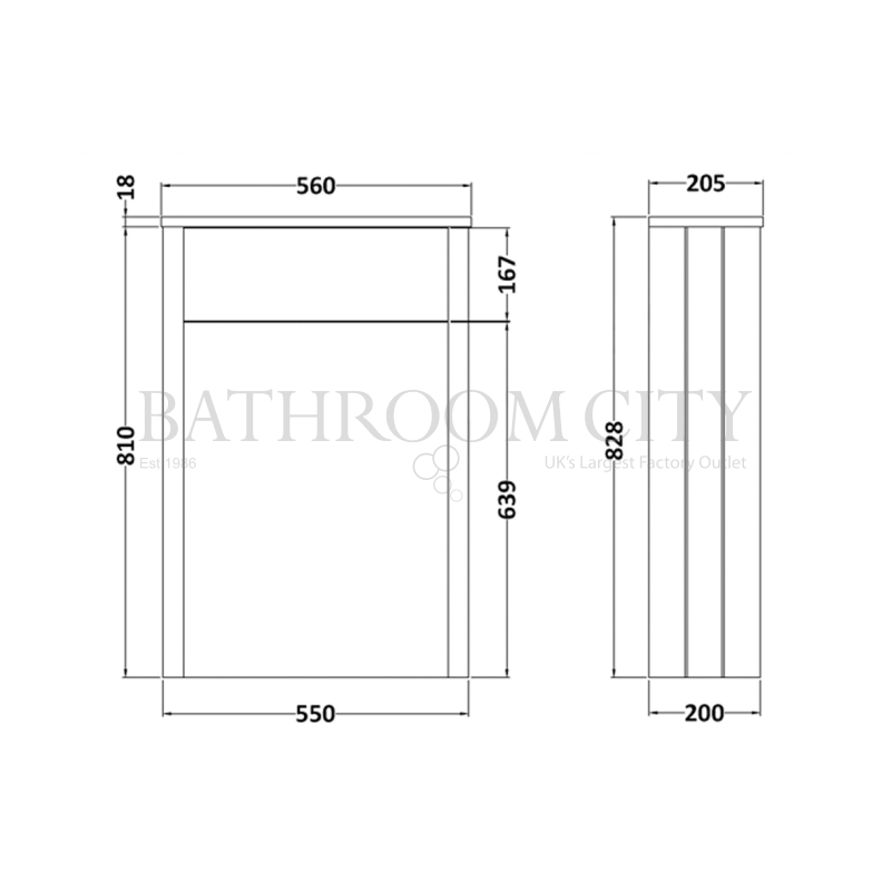 Pointing White 550MM WC Cabinet Specification Diagram