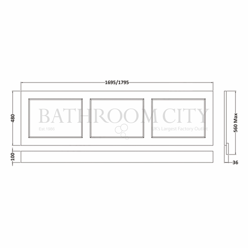 Plummett Grey 1800MM Bath Front Panel Specification Diagram