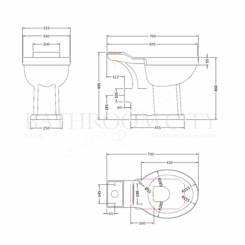 Fitzroy Close Coupled Comfort Height Toilet And Cistern Specification Drawing