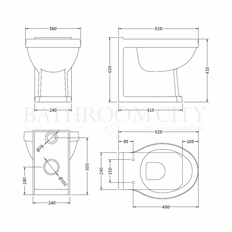 Fitzroy Back To Wall Pan (Excluding Seat) Specification Diagram