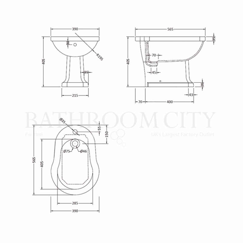 Fitzroy Bidet Specification Diagram