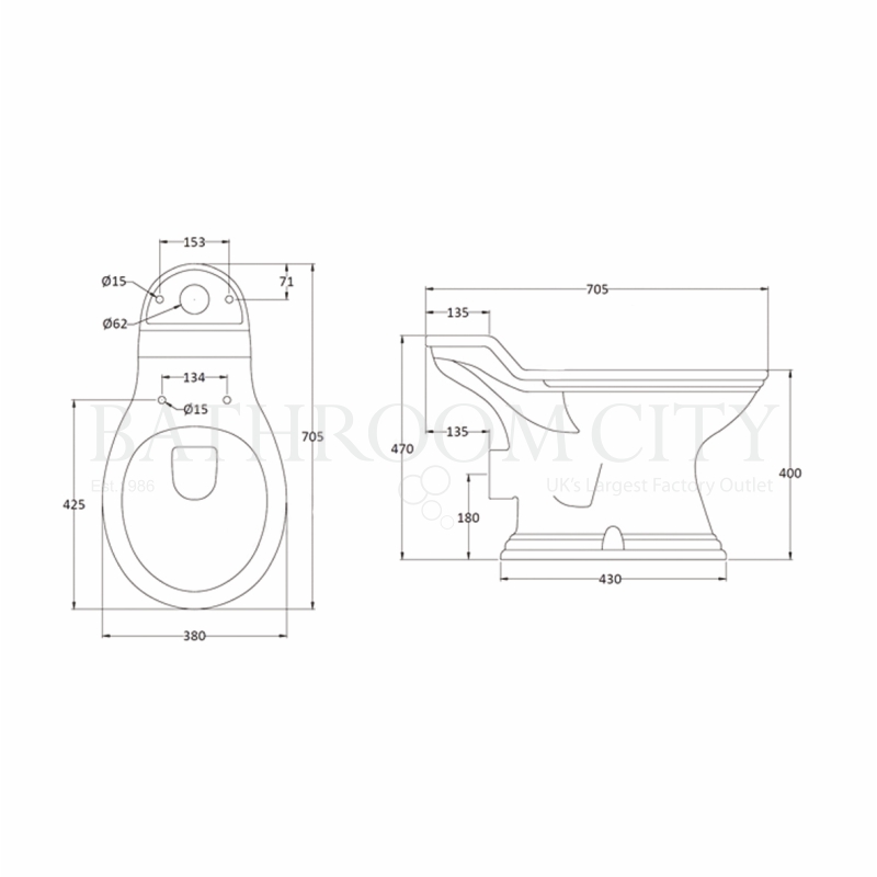 Porchester Close Coupled Toilet And Cistern Specification Diagram