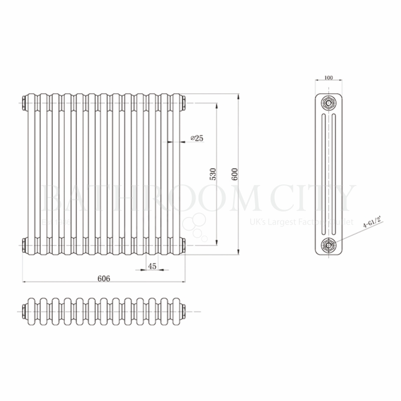 Nelson Triple Radiator Specification Diagram