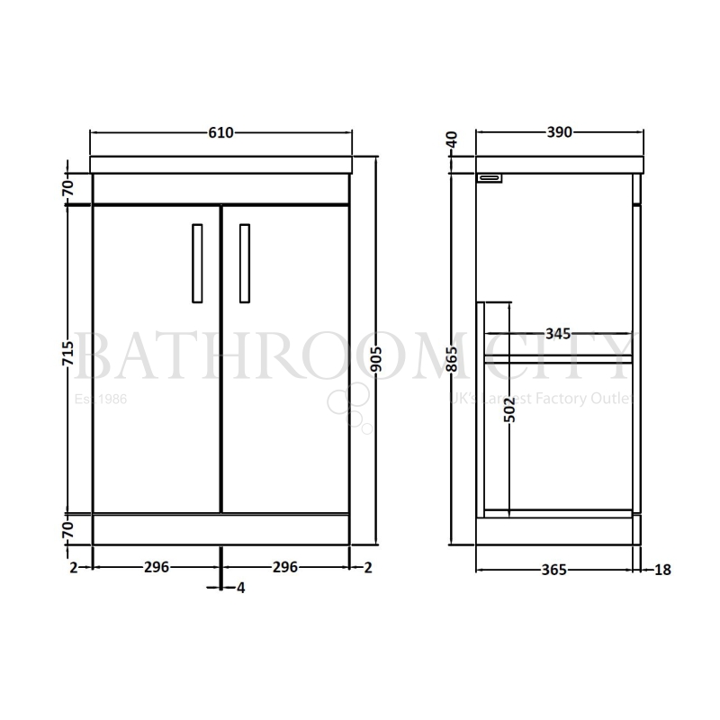 Atheana 600 Freestanding Driftwood Bathroom Vanity Unit With Basin (colour options) Specification Diagram