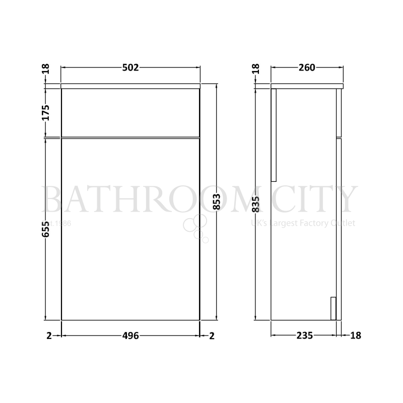 Atheana 500 Back to wall toilet furniture unit Specification Drawing