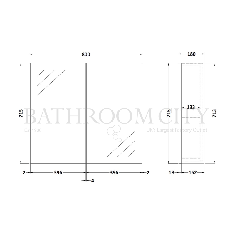 Athena 800 2 Door Mirror Unit Specification Diagram