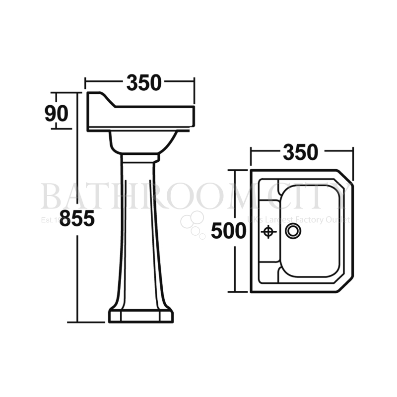 Richmond 500mm Basin & Pedestal Specification Diagram