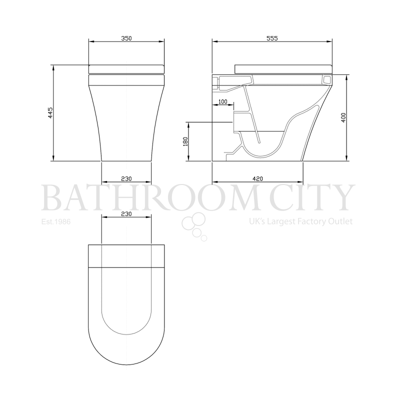 Luna Btw Pan & Soft Close Seat Specification Diagram