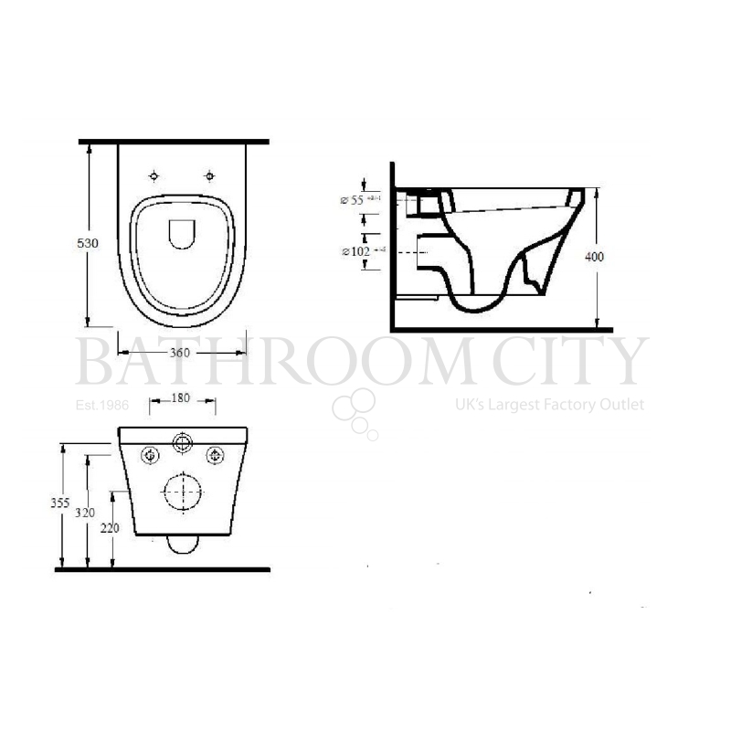 Luna Wall Hung Pan and Seat Specification Diagram