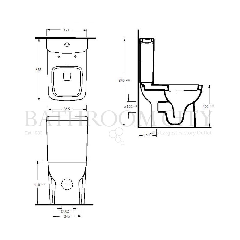 Ambrose Compact Semi Flush to Wall WC Specification Drawing