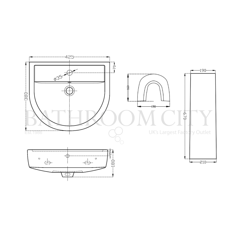 Provost 420mm Basin & Pedestal Specification Drawing