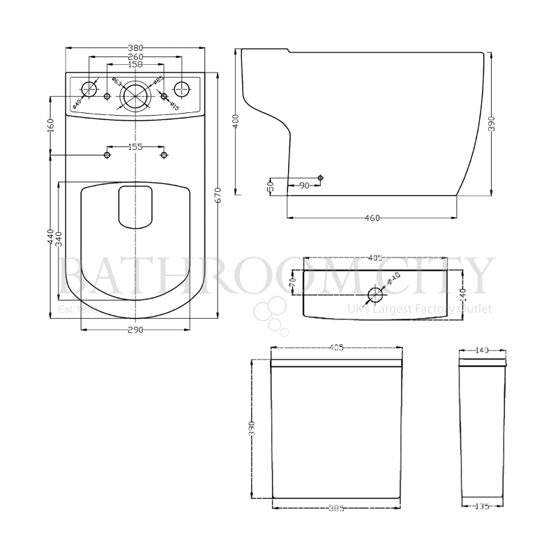 Provost Semi Flush to Wall WC Specification Diagram